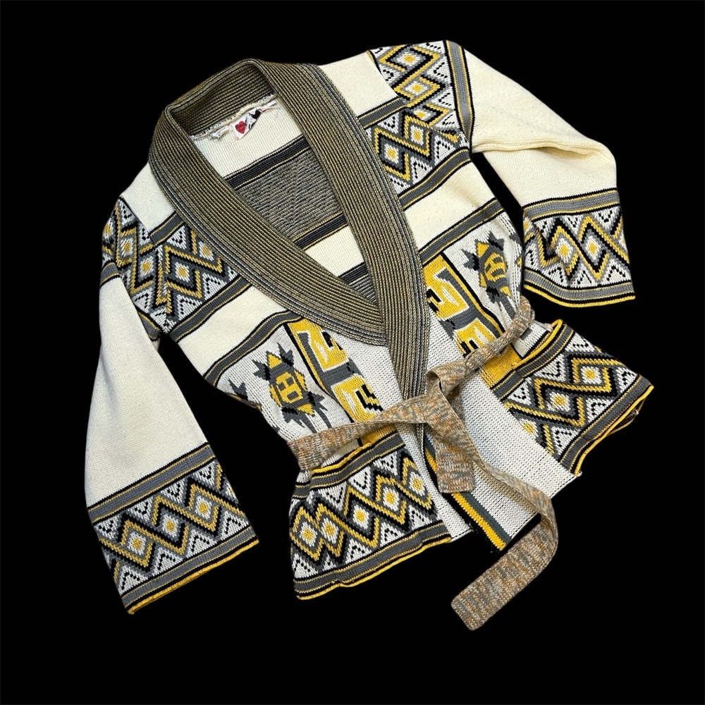 Vintage Cardigan 70’s Boho Wrap Southwest Native American Design David Brett